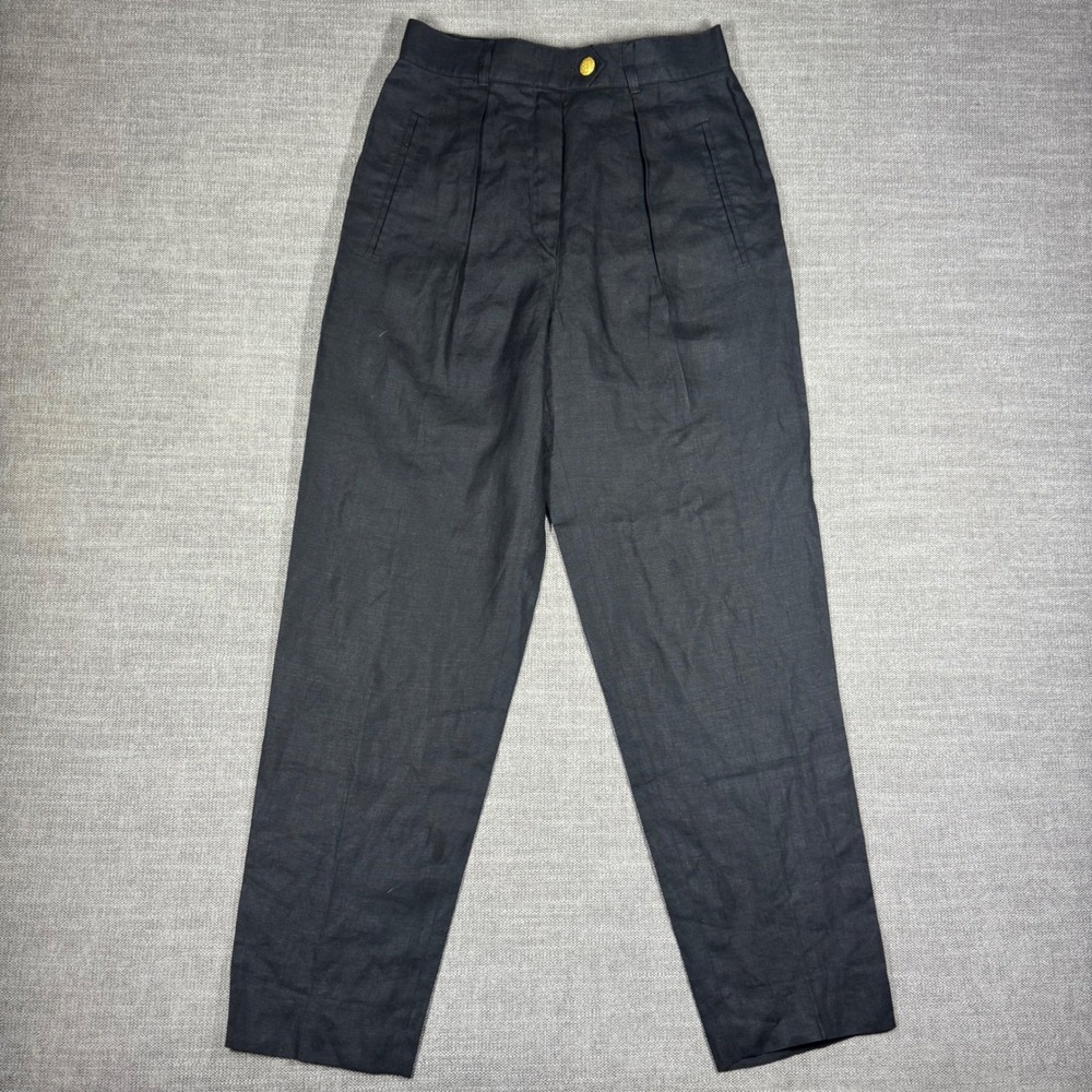 Vintage Escada Margaretha Ley Black Linen Pleated High Waist Trousers Pants 36 - Picture 2 of 10